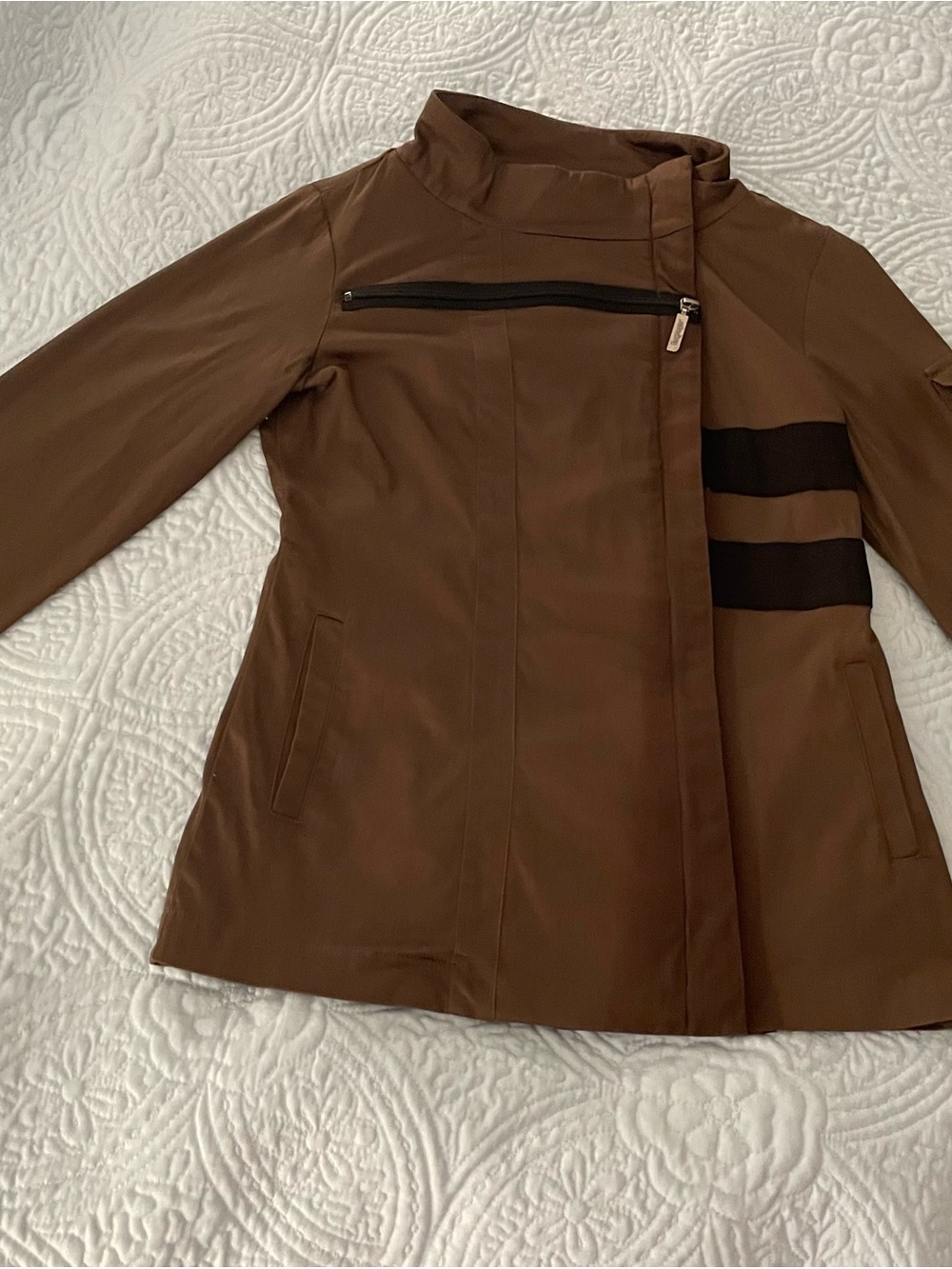 Women's Chocolate Brown Trench Coat with Zip Chest Pocket